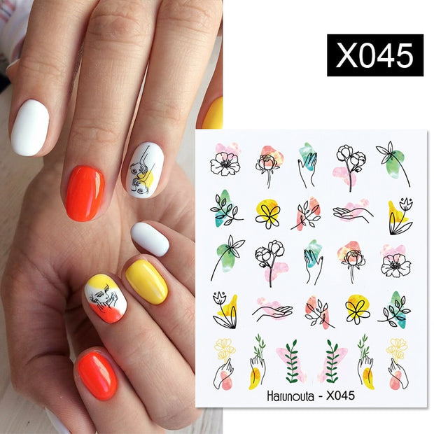 Harunouta Abstract Lady Face Water Decals Fruit Flower Summer Leopard Alphabet Leaves Nail Stickers Water Black Leaf Sliders Nail Stickers DailyAlertDeals X045  