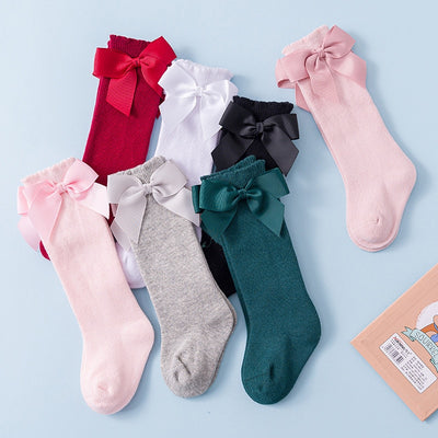Lioraitiin New Solid Color Soft Cotton Baby Socks Cute Bows Princess Baby Girl Socks Bowknot Infant Toddler Girls Floor Socks Baby Socks DailyAlertDeals   