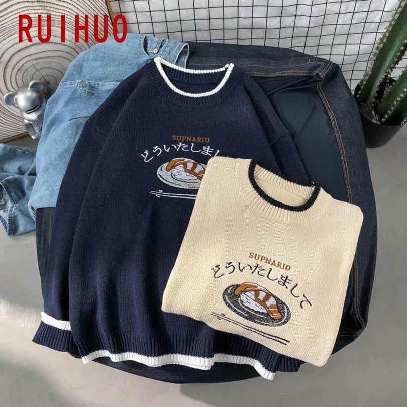 RUIHUO Harajuku Knitted Sweater Men Clothing Winter Pullover Men Sweater Fashion Harajuku Clothes Hip Hop 2XL 2022 New Arrivals Knitted Sweater DailyAlertDeals   