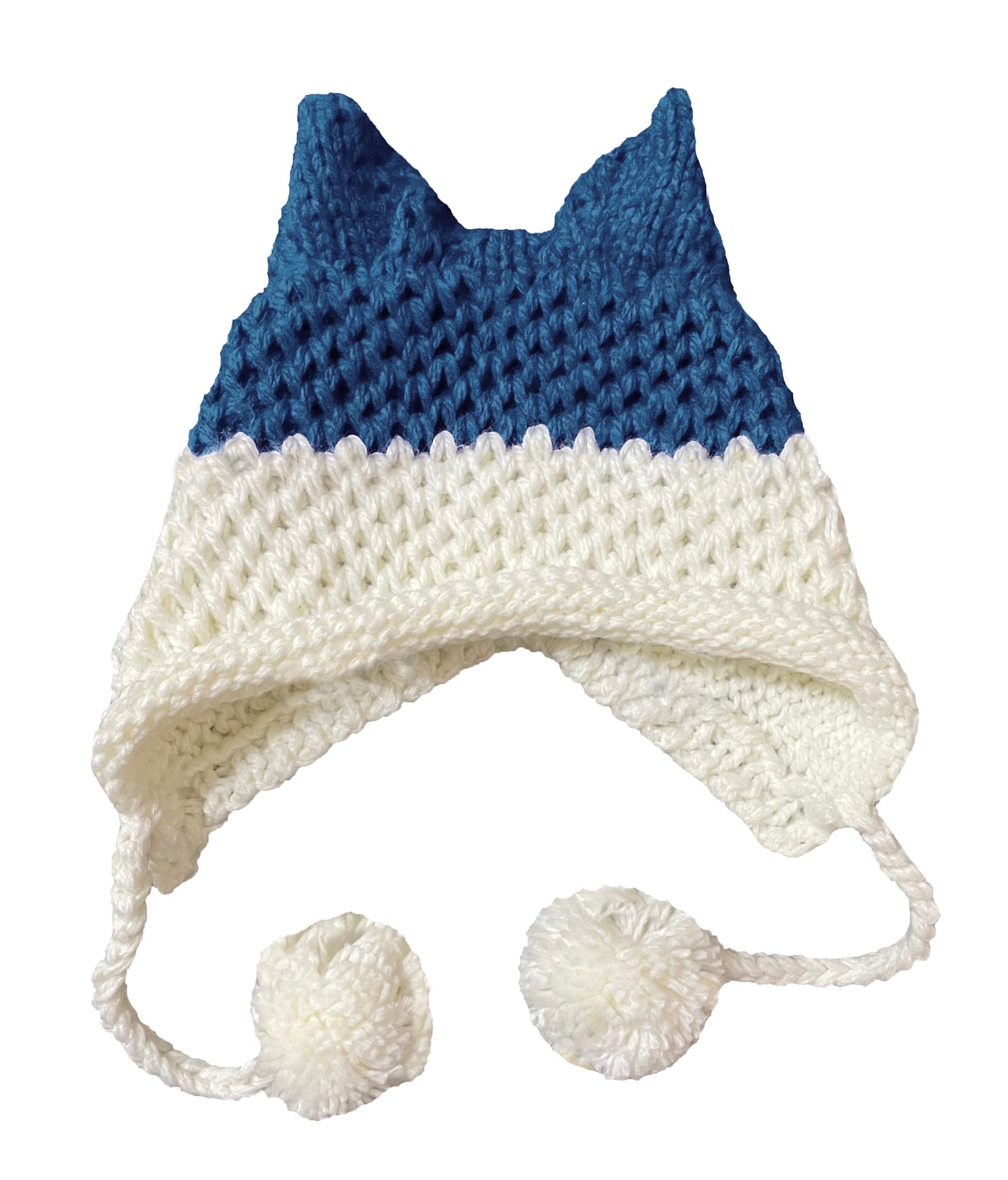 BomHCS Cute Fox Ears Beanie Winter Warm 100% Handmade Knit Hat 0 DailyAlertDeals Navy White  