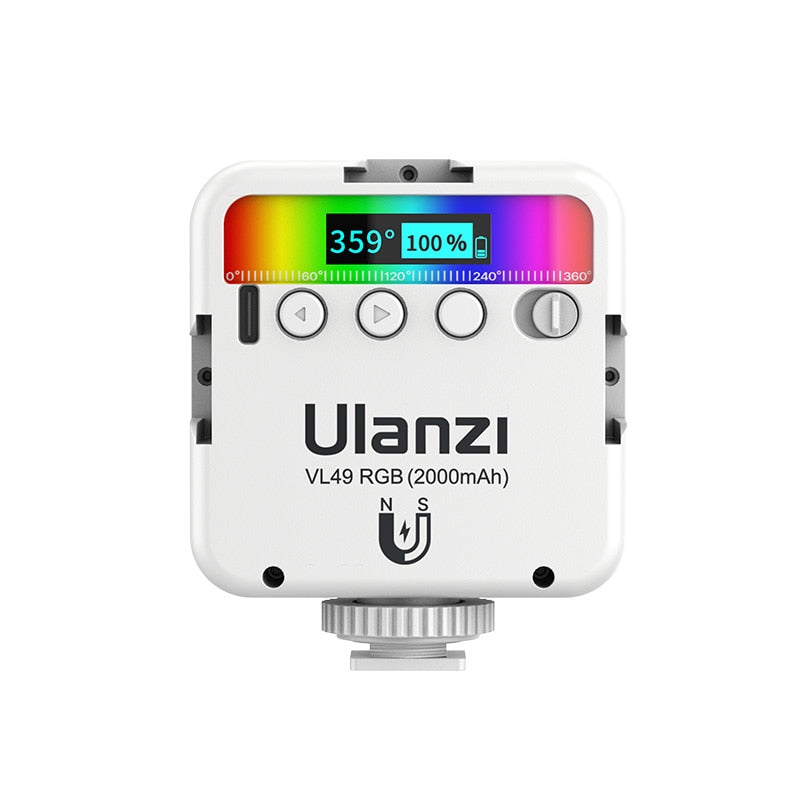 Ulanzi VL49 RGB Full Color LED Video Light 2500K-9000K 800LUX Magnetic Mini Fill Light Extend 3 Cold Shoe 2000mAh Type-c Port RGB Full Color LED Video Light DailyAlertDeals China White VL49RGB 