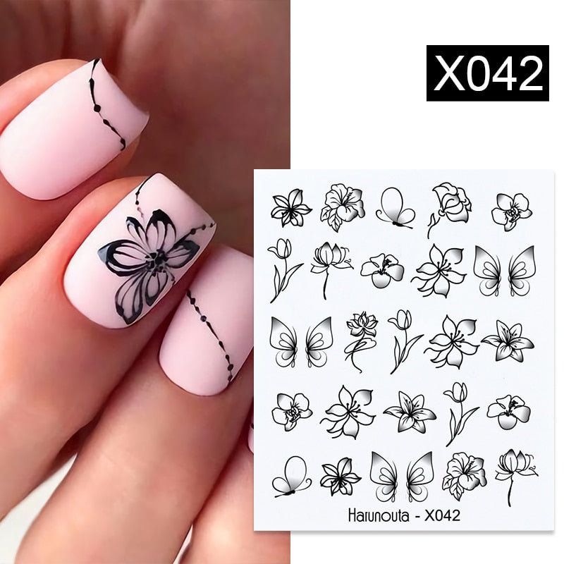 Harunouta 1pcs Nail Sticker Flower Water Transfer White Rose Necklace Lace Jewelry Nail Water Decal Black Wraps Tips Nail Stickers DailyAlertDeals X042  