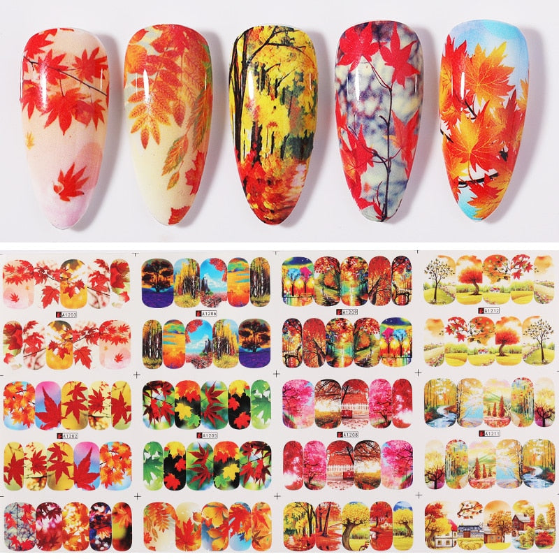 12 Designs Nail Stickers Set Mixed Floral Geometric Nail Art Water Transfer Decals Sliders Flower Leaves Manicures Decoration 0 DailyAlertDeals 17  