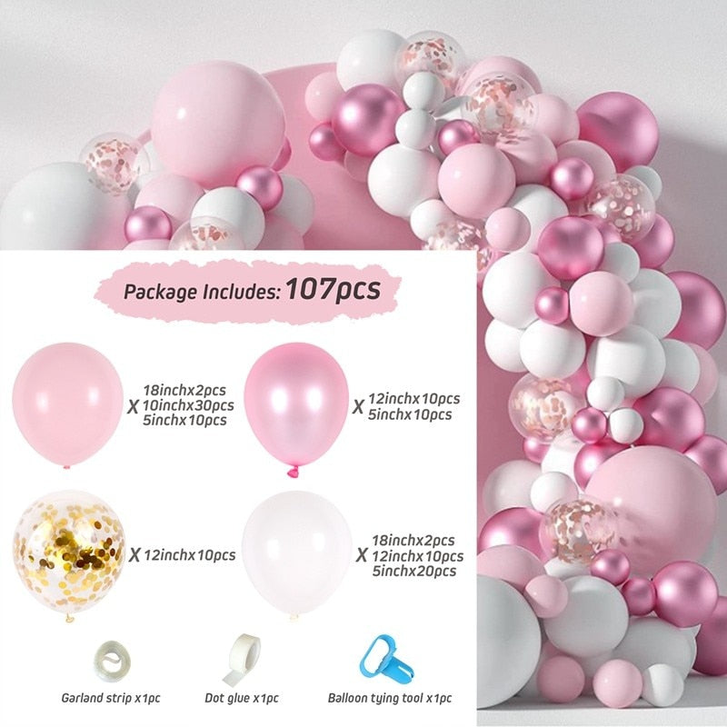 Pink Balloon Garland Arch Kit Birthday Party Decorations Kids Birthday Foil White Gold Balloon Wedding Decor Baby Shower Globos Balloons Set for Birthday Parties DailyAlertDeals 23 AS SHOWN 