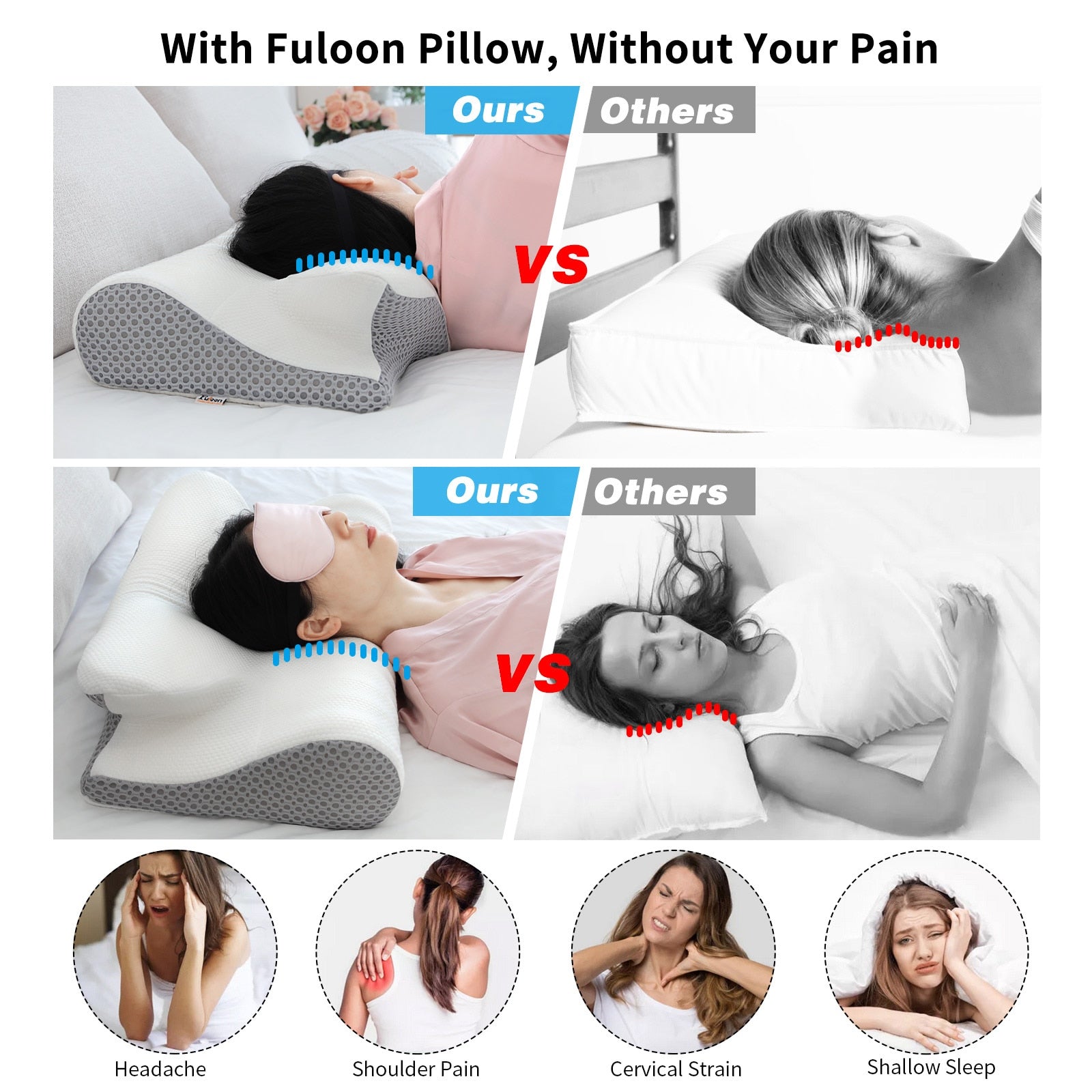 Soft Polyester Fiber Memory Foam Pillow Neck Support Pillow For Side Back Stomach Sleeper Pillows neck pain pillow DailyAlertDeals   
