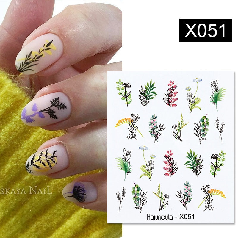 Harunouta  1Pc Spring Water Nail Decal And Sticker Flower Leaf Tree Green Simple Summer Slider For Manicuring Nail Art Watermark 0 DailyAlertDeals X051  