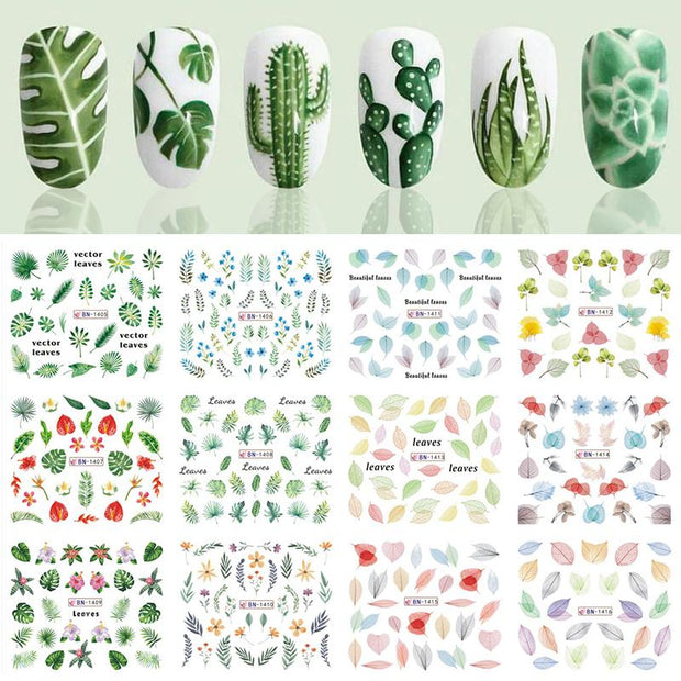 12 Designs Nail Stickers Set Mixed Floral Geometric Nail Art Water Transfer Decals Sliders Flower Leaves Manicures Decoration 0 DailyAlertDeals 03  
