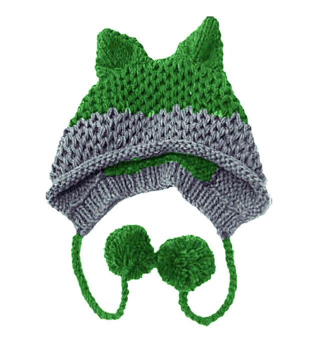 BomHCS Cute Fox Ears Beanie Winter Warm 100% Handmade Knit Hat 0 DailyAlertDeals Green Gray  