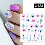 Harunouta Blue Ink Blooming Flowers Nail Water Decals Concise Floral Leaves Slider For Nails Geometric Waves DIY Manicures Tips Nail Stickers DailyAlertDeals X123  
