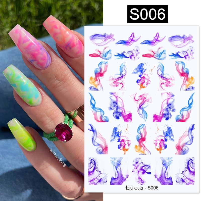Harunouta Slider Design 3D Black People Silhouettes Blooming Nail Stickers Gold Bronzing Leaf Flower Nail Foils Decoration Nail Stickers DailyAlertDeals S006  