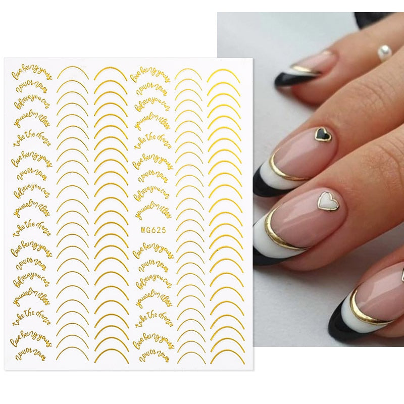 French 3D Nail Decals Stickers Stripe Line French Tips Transfer Nail Art Manicure Decoration Gold Reflective Glitter Stickers nail art DailyAlertDeals WG625 01  
