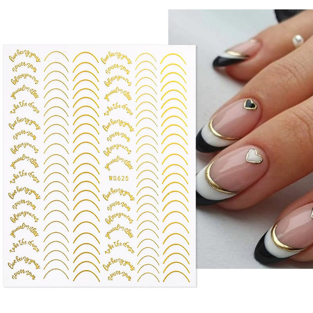 French 3D Nail Decals Stickers Stripe Line French Tips Transfer Nail Art Manicure Decoration Gold Reflective Glitter Stickers nail art DailyAlertDeals WG625 01  
