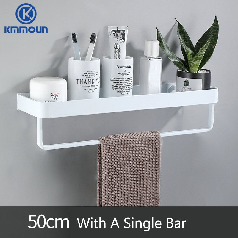 Black / White Bathroom Shelf Shampoo Holder Kitchen Storage Rack Bathroom Hardware Space Aluminum Shower Room Accessory 0 DailyAlertDeals 50cm towel bar white China 