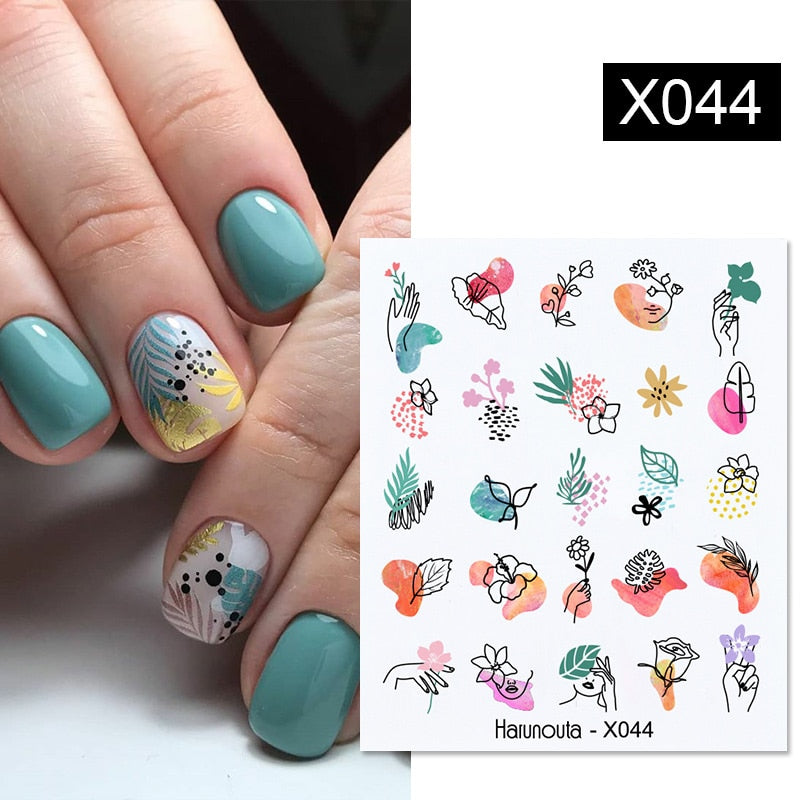Harunouta Black Lines Flower Leaf Water Decals Stickers Spring Simple Green Theme Face Marble Pattern Slider For Nails Art Decor 0 DailyAlertDeals X044  