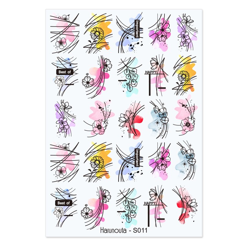 Harunouta Marble Blooming 3D Nail Sticker Decals Flower Leaves Transfer Water Sliders Abstract Geometric Lines Nail Watermark Nail Stickers DailyAlertDeals S011  