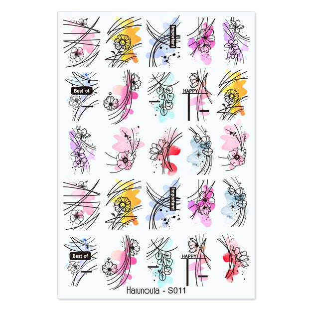 Harunouta Marble Blooming 3D Nail Sticker Decals Flower Leaves Transfer Water Sliders Abstract Geometric Lines Nail Watermark Nail Stickers DailyAlertDeals S011  