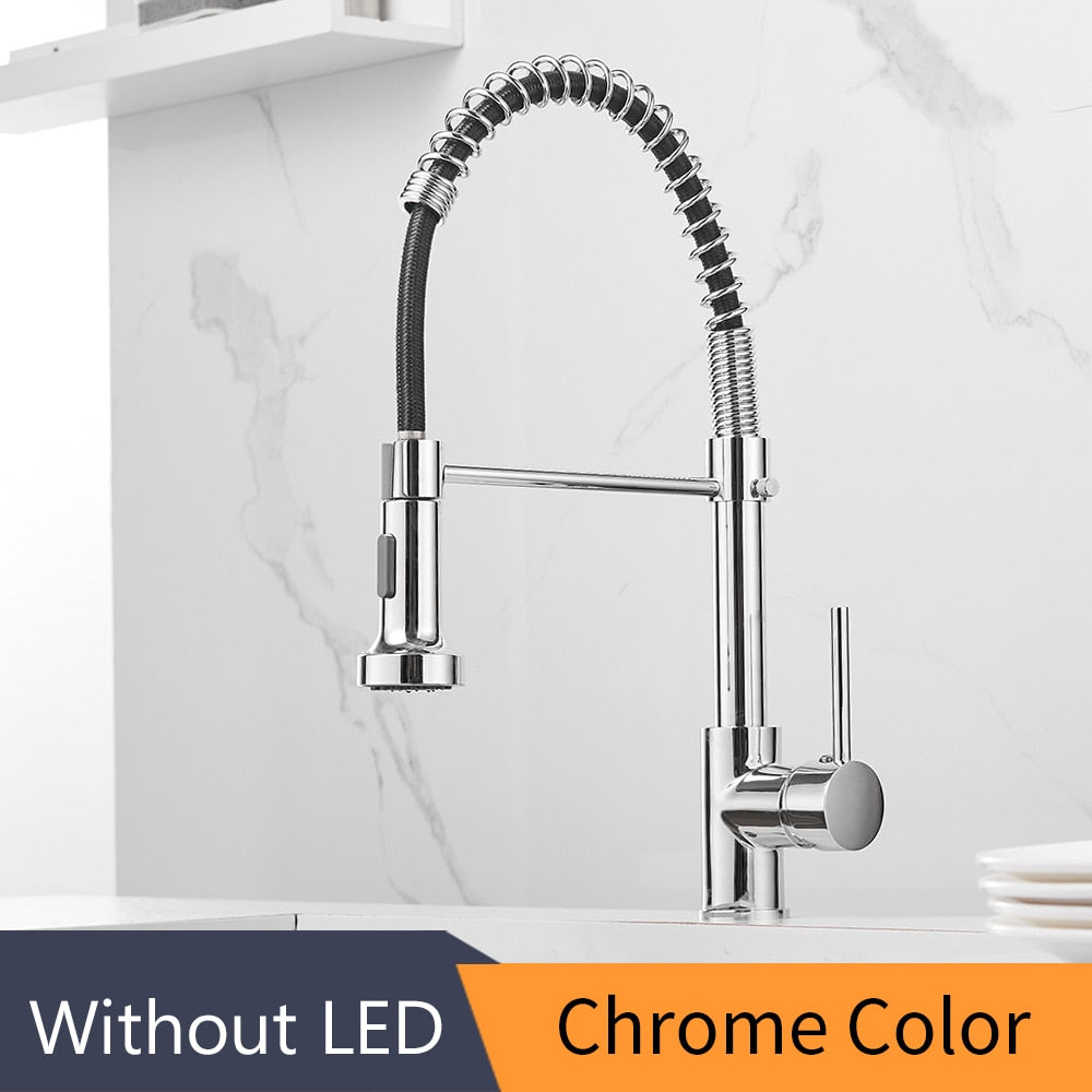Kitchen Faucets Brush Brass Faucets for Kitchen Sink  Single Lever Pull Out Spring Spout Mixers Tap Hot Cold Water Crane 9009 Brass Faucets for Kitchen DailyAlertDeals Chrome China 