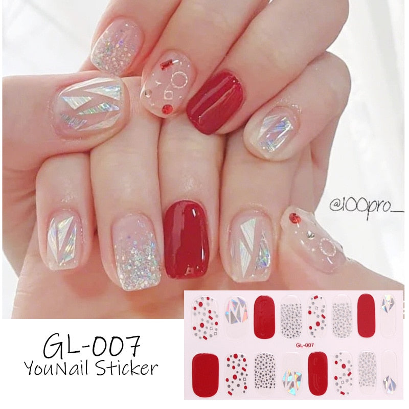 16 Tips/Sheet Glitter Series Shiny Manicure Decoracion Designed Nail Art Stickers 2020 Nail Decoration Nail Wraps Shiny Decal stickers for nails DailyAlertDeals GL-007  