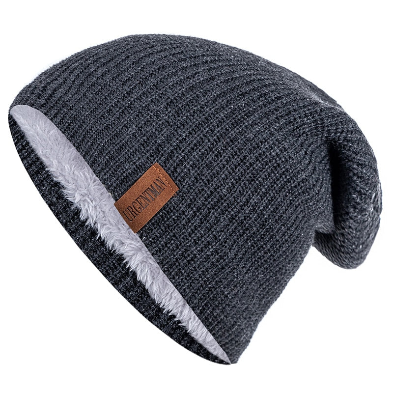 New Unisex Letter Beanie Hat Leisure Add Fur Lined Winter Hats For Men Women Keep Warm Knitted Hat Fashion Solid Ski Bonnet Cap Beanie hat unisex DailyAlertDeals Black Dark Grey 54cm-62cm 