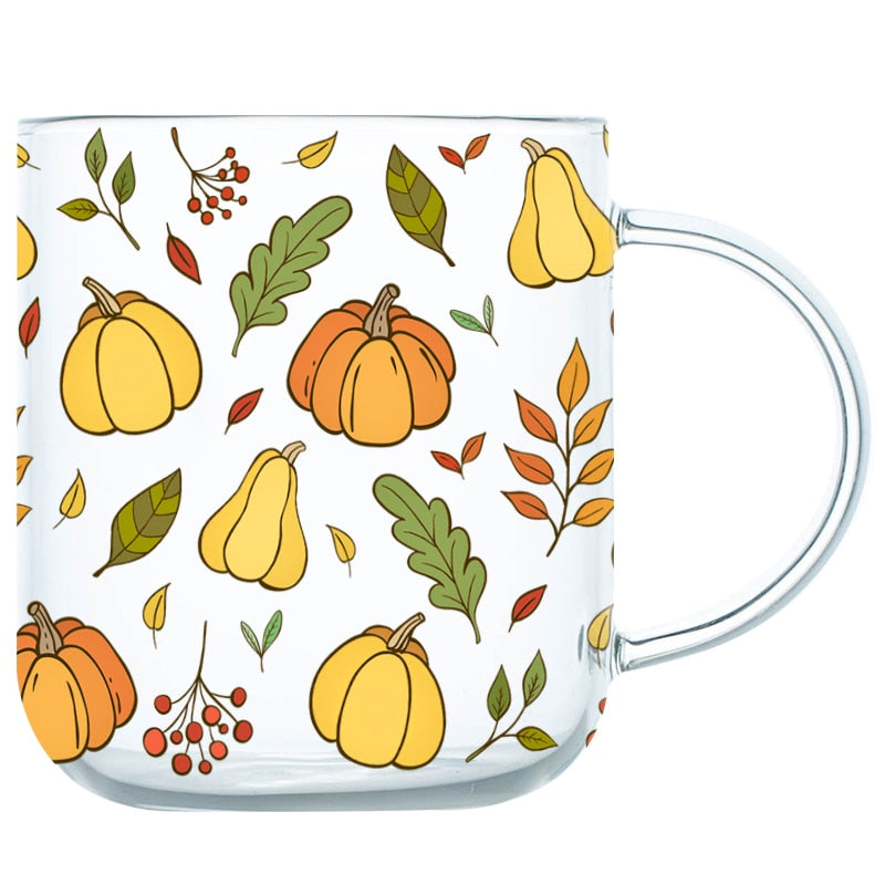 JINYOUJIA Heat-Resistant With Handle Glass Mug Breakfast Milk Cup Cute Office Home Coffee Mugs Lemon Mushroom Pumpkin Pattern 0 DailyAlertDeals   
