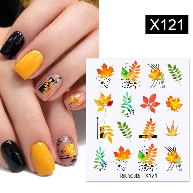 Harunouta Blue Ink Blooming Flowers Nail Water Decals Concise Floral Leaves Slider For Nails Geometric Waves DIY Manicures Tips Nail Stickers DailyAlertDeals X121  