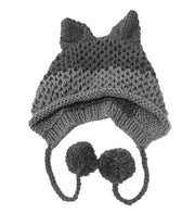 BomHCS Cute Fox Ears Beanie Winter Warm 100% Handmade Knit Hat 0 DailyAlertDeals Dark Grey Light Grey  