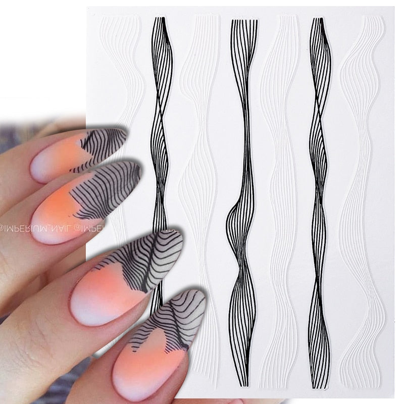 French 3D Nail Decals Stickers Stripe Line French Tips Transfer Nail Art Manicure Decoration Gold Reflective Glitter Stickers nail art DailyAlertDeals 11  