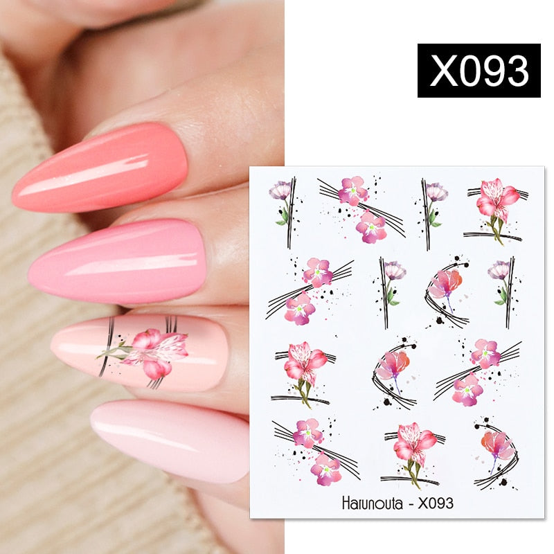 Harunouta Black Lines Flower Leaves Water Decals Stickers Floral Face Marble Pattern Slider For Nails Summer Nail Art Decoration 0 DailyAlertDeals X093  