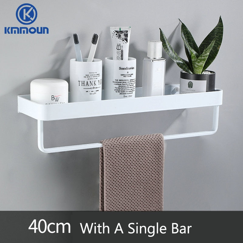 Black / White Bathroom Shelf Shampoo Holder Kitchen Storage Rack Bathroom Hardware Space Aluminum Shower Room Accessory 0 DailyAlertDeals 40cm towel bar white China 