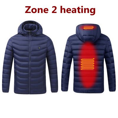 2021 NWE Men Winter Warm USB Heating Jackets Smart Thermostat Pure Color Hooded Heated Clothing Waterproof  Warm Jackets 0 DailyAlertDeals 2 Areas Heated Blue M China