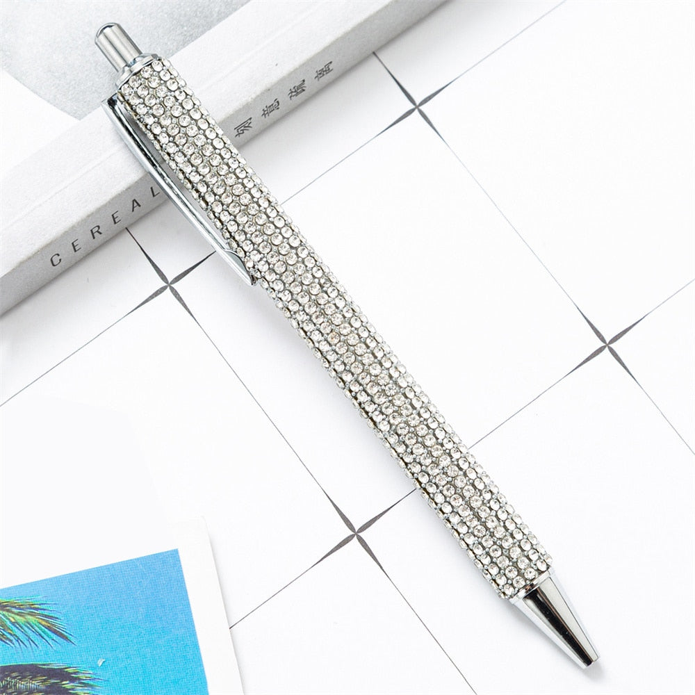 Press Ballpoint Pen Luxury Rhinestone Cute Wedding Rose Gold Metal Stationery School Office Supplies High Quality Pens Wholesale 0 DailyAlertDeals Silver  