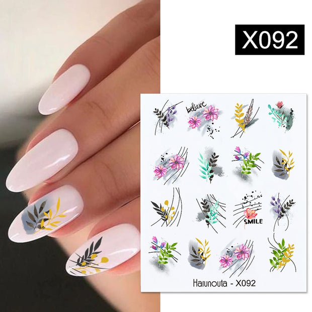 Harunouta Blue Ink Blooming Flowers Nail Water Decals Concise Floral Leaves Slider For Nails Geometric Waves DIY Manicures Tips 0 DailyAlertDeals X092  