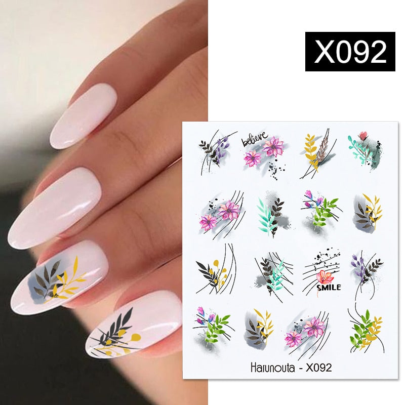 Harunouta Spring Simple Green Theme Water Decal Sticker Flower Leaf Tree Summer DIY Slider For Manicuring Nail Art Watermarks 0 DailyAlertDeals X092  