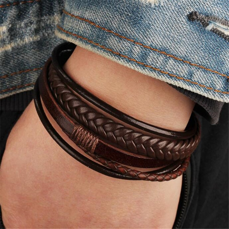 ZOSHI Trendy Genuine Leather Bracelets Mens Multilayer Braided Rope Bracelets Male Female Bracelets Retro Jewelry Mens Multilayer Braided Rope Bracelets DailyAlertDeals   