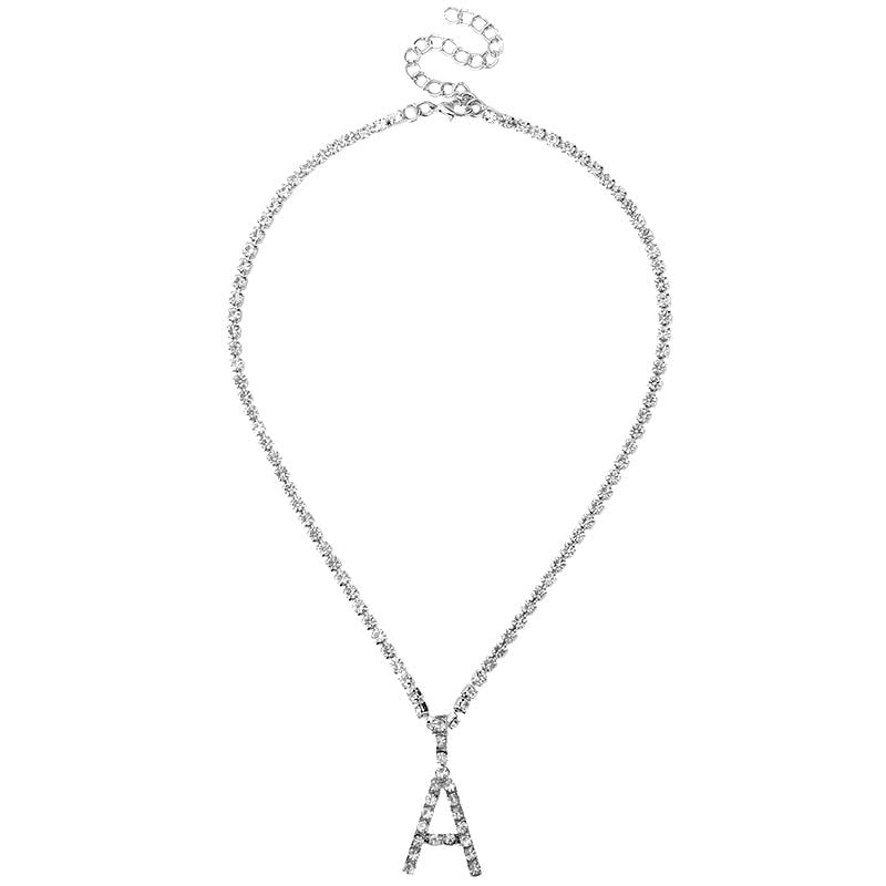 Caraquet Ice out A-Z Letter Initial Pendant Necklace Silver Color Tennis Chain Choker Necklace Female Fashion Statement Jewelry 0 DailyAlertDeals A036001A  