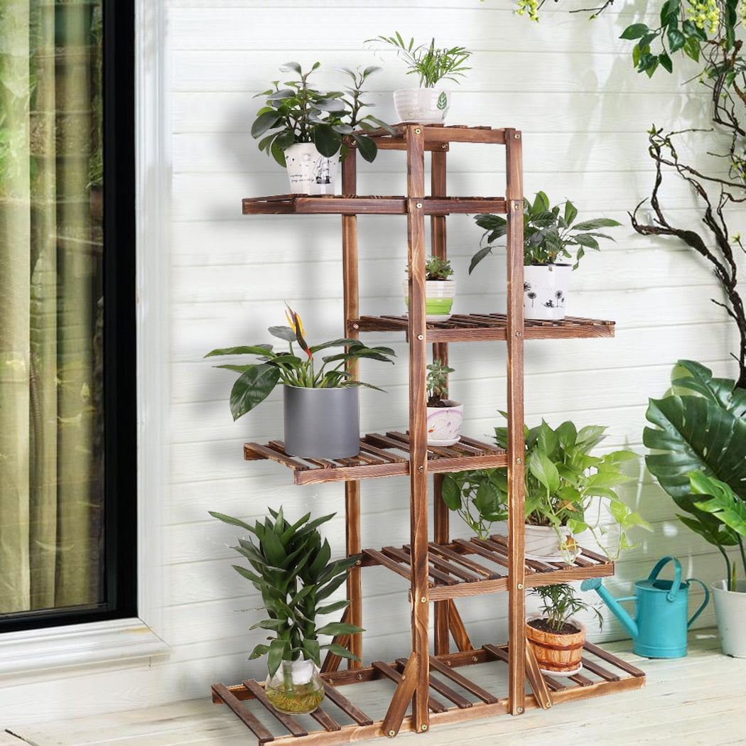 6 Tier Wooden Plant Stand Carbonized Wood Plant Stand Holder Flower Display Stand Flower Pot Rack Bonsai Display Bench Patio She 6 Tier Wooden Plant Stand Carbonized DailyAlertDeals   