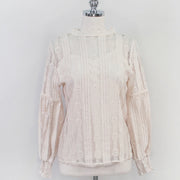 2022 Autumn Sweet Pink Shirts Long Sleeve Lace Blouse for Women Vintage Spliced Solid Womens Clothing Blusas Mujer De Moda 6899 Long Sleeve Lace Blouse for Women DailyAlertDeals Apricot S 