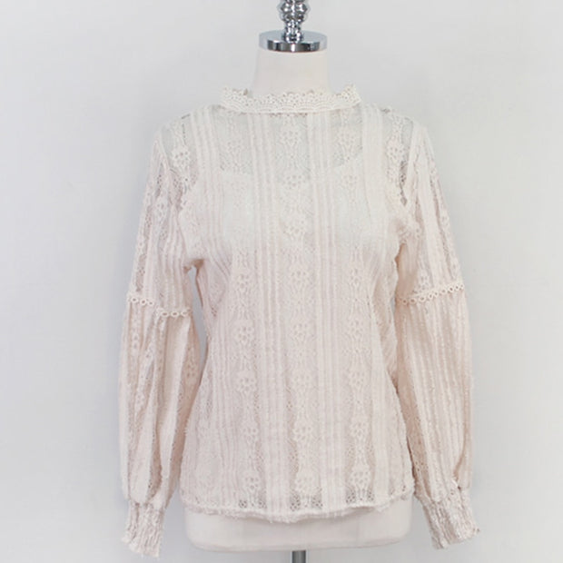 2022 Autumn Sweet Pink Shirts Long Sleeve Lace Blouse for Women Vintage Spliced Solid Womens Clothing Blusas Mujer De Moda 6899 Long Sleeve Lace Blouse for Women DailyAlertDeals Apricot S 