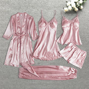 Sleepwear Female 5/4/2PCS Pajamas Set Sexy Satin Wedding Nightwear Rayon Home Wear Nighty Robe Suit  DailyAlertDeals   