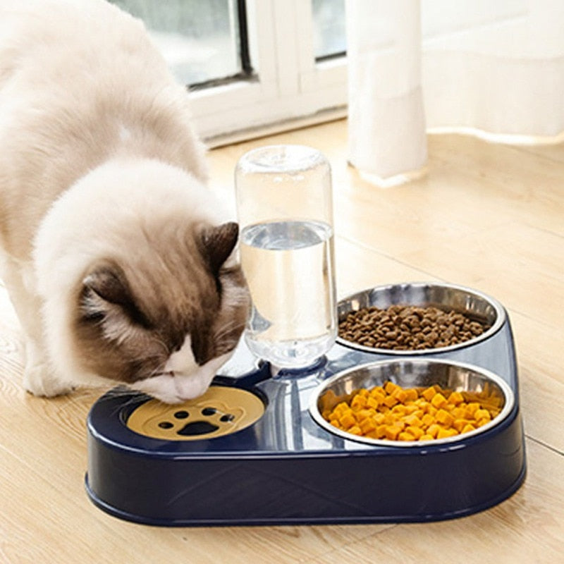 500ML Dog Bowl Cat Feeder Bowl With Dog Water Bottle Automatic Drinking Pet Bowl Cat Food Bowl Pet Stainless Steel Double 3 Bowl 500ML Dog Bowl Cat Feeder Bowl DailyAlertDeals   