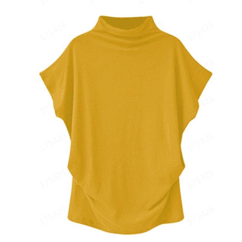 Jocoo Jolee Women Casual Turtleneck Short Batwing Sleeve Blouse Female Cotton Solid Oversized Tops Ladies Shirt 2020 Clothing  DailyAlertDeals Yellow S 