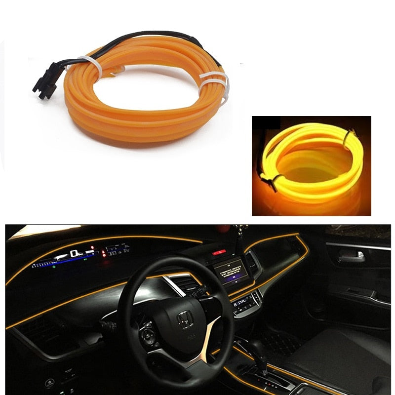 1M/3M/5M neon Car Interior Lighting LED Strip String Neon Strip For Auto DIY Flexible Long Last Car LED Light String neon Car Interior Lighting LED Strip DailyAlertDeals Yellow 1M USB drive