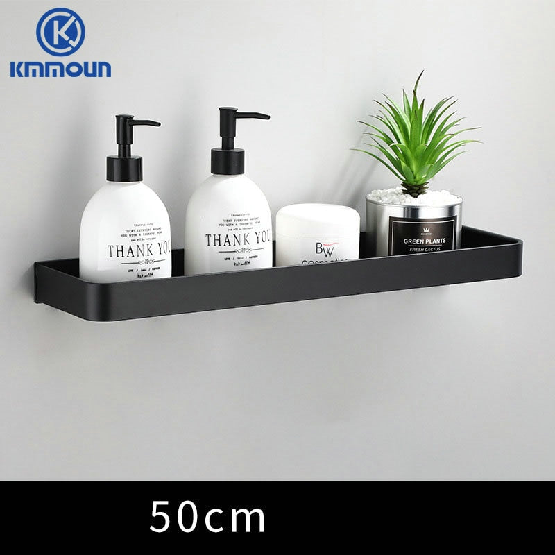 Black / White Bathroom Shelf Shampoo Holder Kitchen Storage Rack Bathroom Hardware Space Aluminum Shower Room Accessory 0 DailyAlertDeals 50cm single black China 