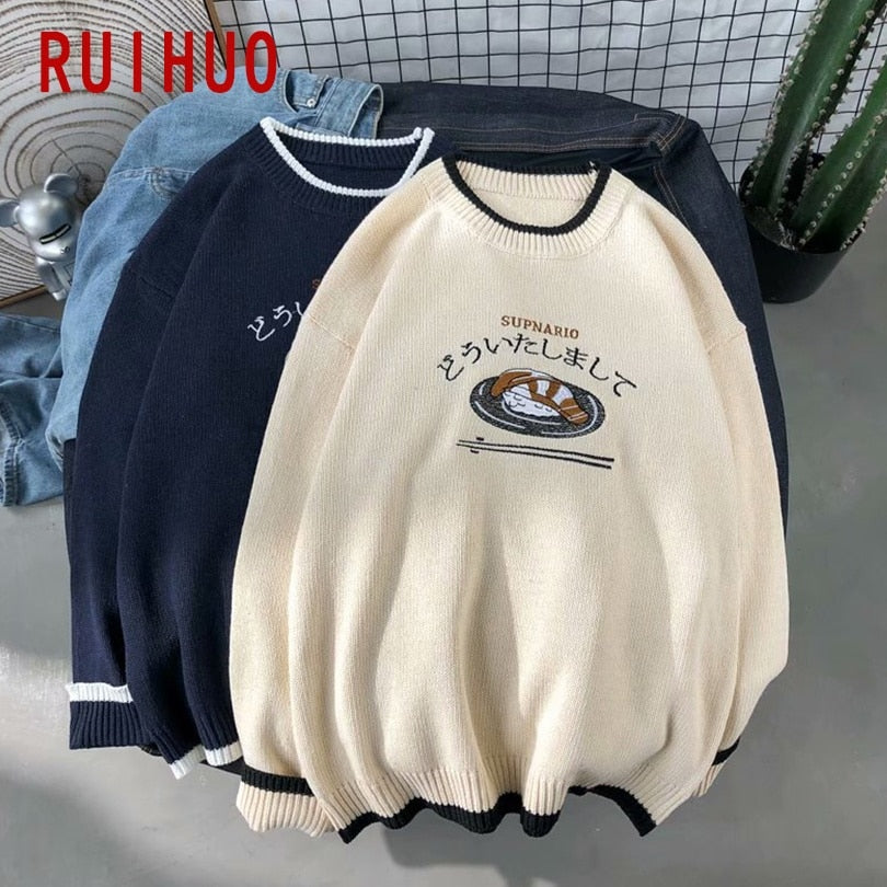 RUIHUO Harajuku Knitted Sweater Men Clothing Winter Pullover Men Sweater Fashion Harajuku Clothes Hip Hop 2XL 2022 New Arrivals 0 DailyAlertDeals   