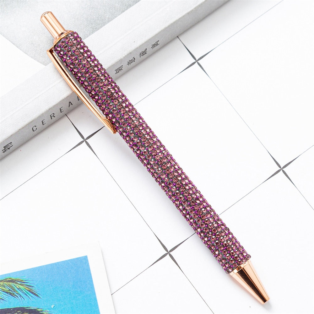 Press Ballpoint Pen Luxury Rhinestone Cute Wedding Rose Gold Metal Stationery School Office Supplies High Quality Pens Wholesale 0 DailyAlertDeals Rose red  