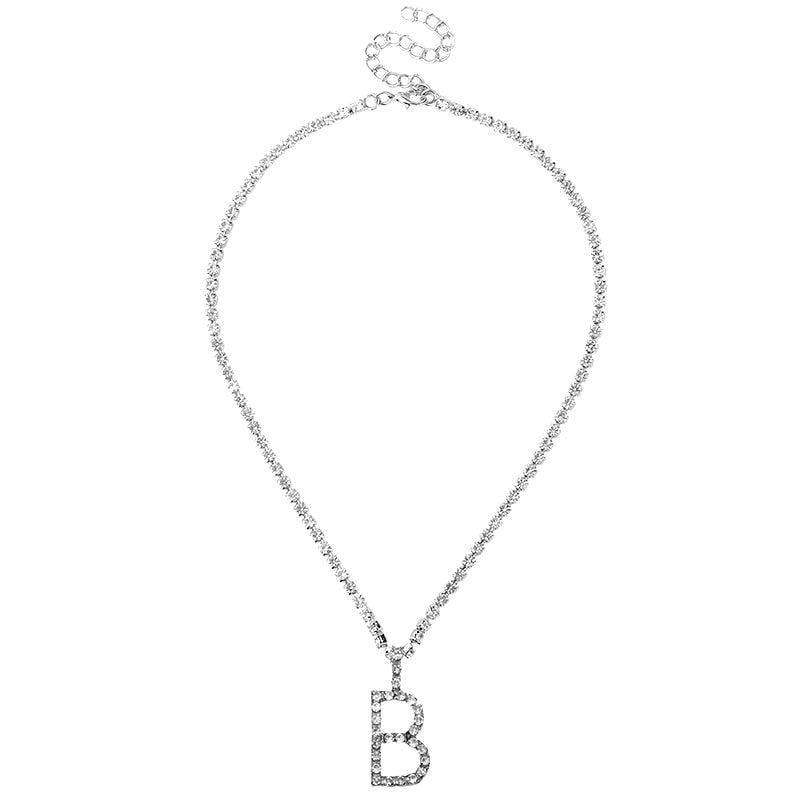 Caraquet Ice out A-Z Letter Initial Pendant Necklace Silver Color Tennis Chain Choker Necklace Female Fashion Statement Jewelry 0 DailyAlertDeals A036002B  