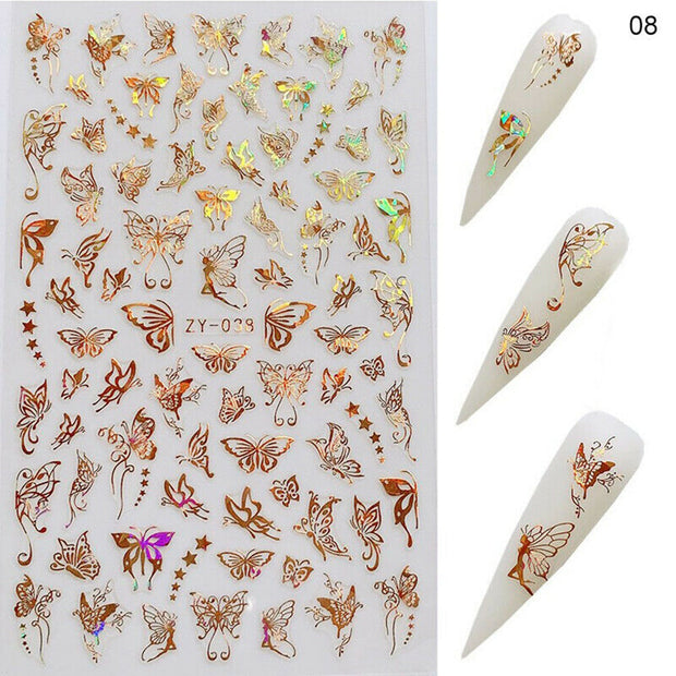 1pc Holographic 3D Butterfly Nail Art Stickers Adhesive Sliders Colorful DIY Golden Nail Transfer Decals Foils Wraps Decorations nail art DailyAlertDeals 08  