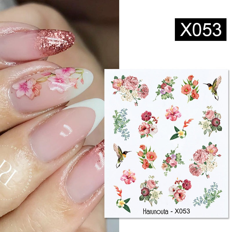 Harunouta French Flower Vine Water Decals Spring Summer Leopard Alphabet Leaves Charms Sliders Nail Art Stickers Decorations Tip Nail Stickers DailyAlertDeals X053  