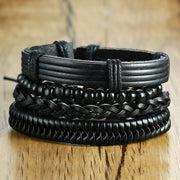 Vnox 4Pcs/ Set Braided Wrap Leather Bracelets for Men Vintage Life Tree Rudder Charm Wood Beads Ethnic Tribal Wristbands 0 DailyAlertDeals BL-427 China 