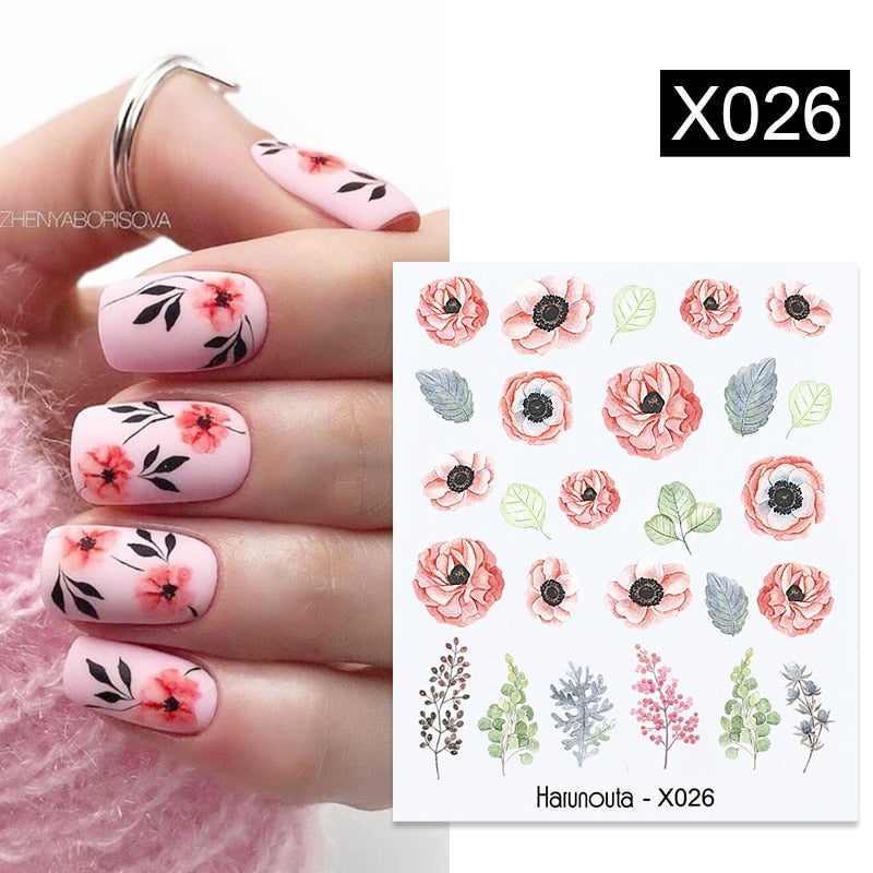 Harunouta Water Decals Ink Blooming Flower Leaves Transfer Nail Stickers Butterfly Love Heart Design Slider Watermark Decoration 0 DailyAlertDeals X026  